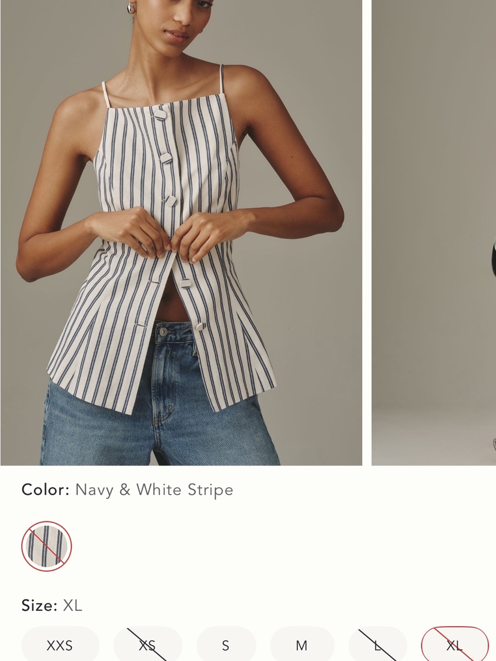Frame Denim Cream and Navy Vertical-Stripe Button-Front Camisole - Picture 2 of 3